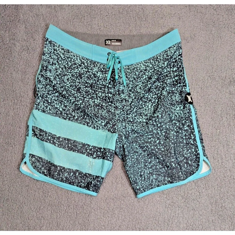 Hurley Phantom Board Shorts Mens 32 Blue Teal Surf Swim Stretch Quick Dry